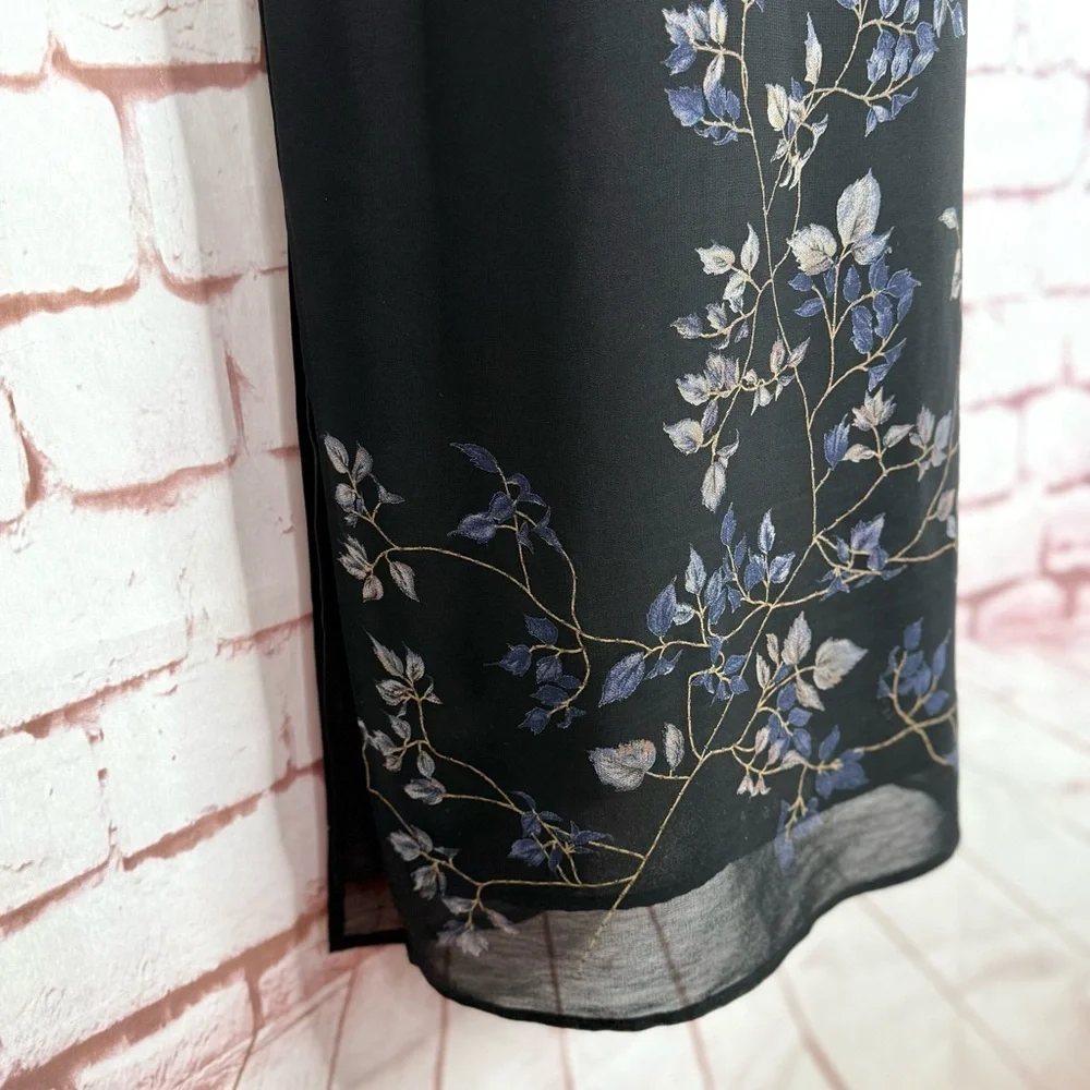 DONNA RICCO New York 2 PETITE Floral design on Black lined sheath maxi dress 2P - Picture 7 of 12